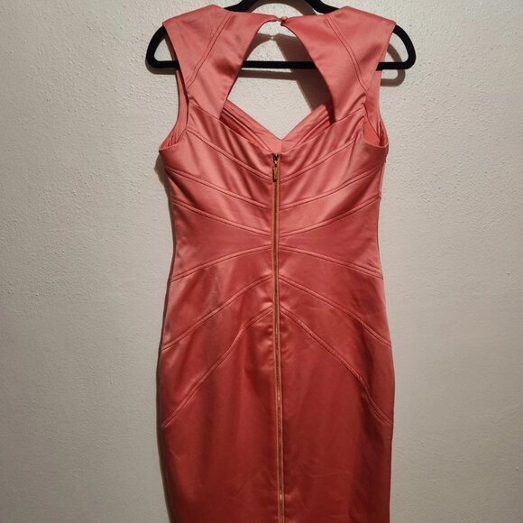 Satin Coral Bodycon Dress With Back Cutout Size 4 - Picture 6 of 13